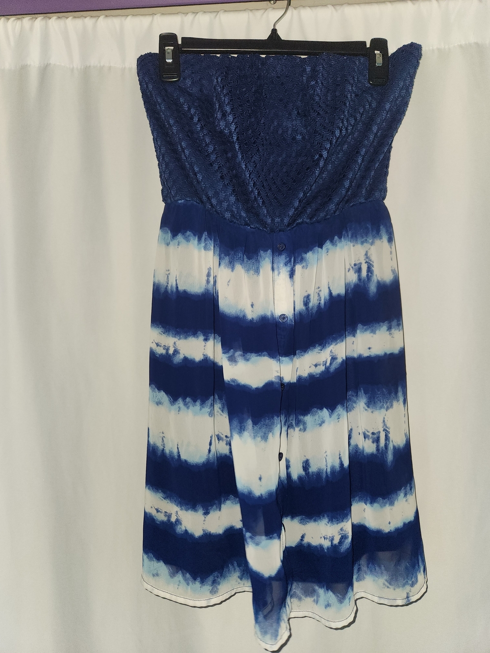 Lily Rose Blue & White Tie-Dye Strapless Dress #coastal #whimsical #cruise #boho